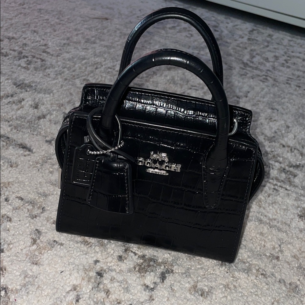 Mini Coach Black Croc-Embossed
